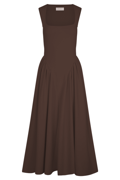 Sara - Robe midi en maille marron