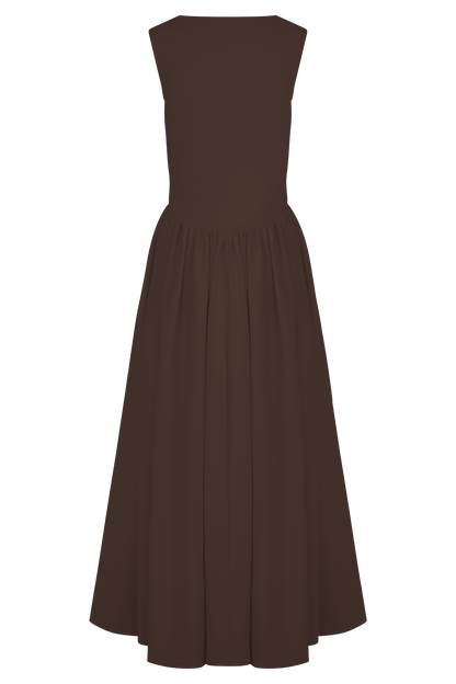 Sara - Robe midi en maille marron