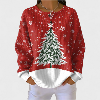 Das Sofia | Pull rouge avec motif de sapin de Noël