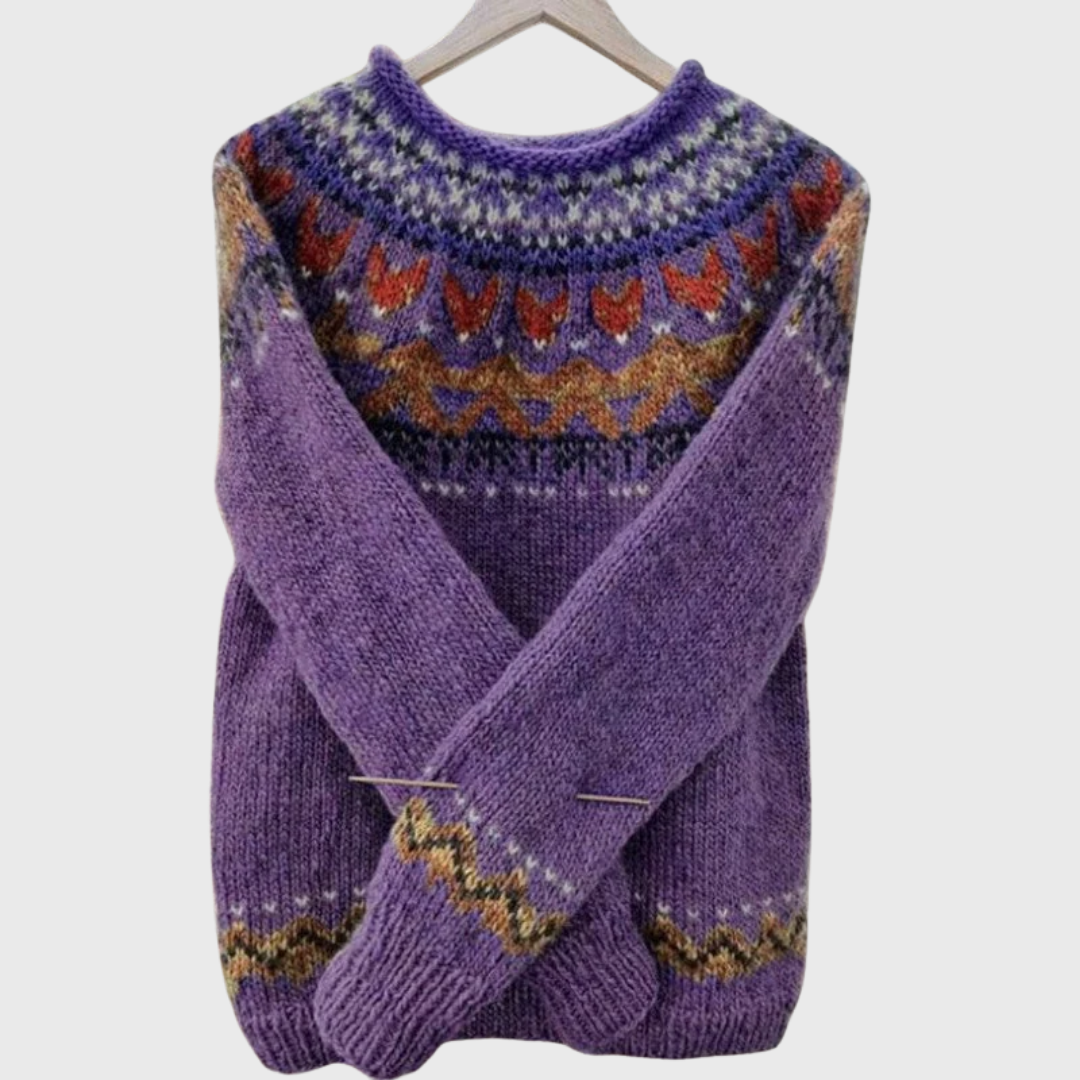 Das Marlen | Pull violet avec motif norvégien