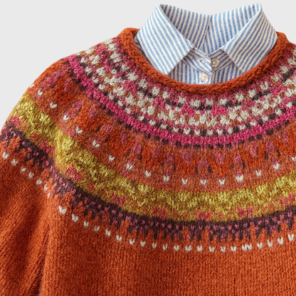 Das Simone | Pull vintage rouille avec motif norvégien