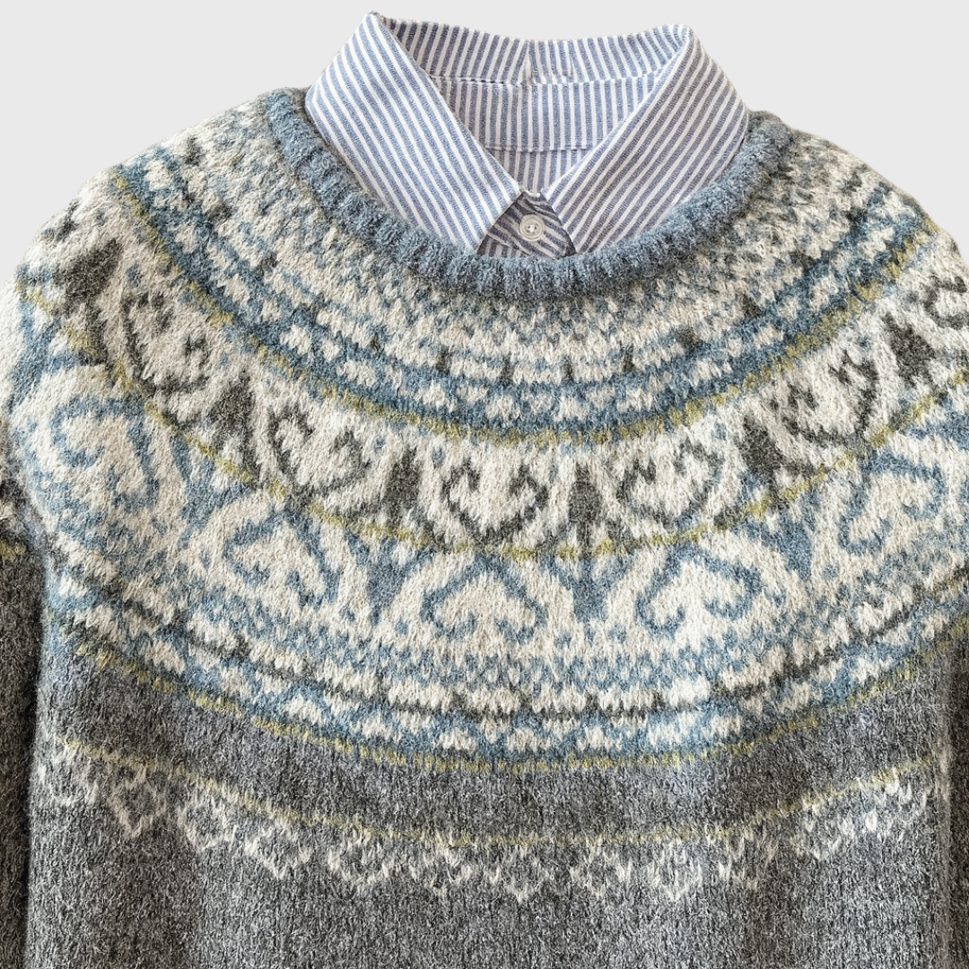 Das Lucia | Pull vintage gris clair avec motif norvégien