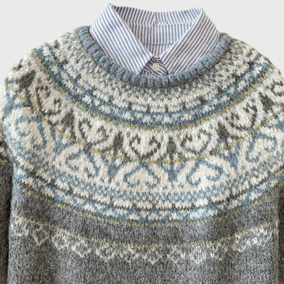 Das Lucia | Pull vintage gris clair avec motif norvégien