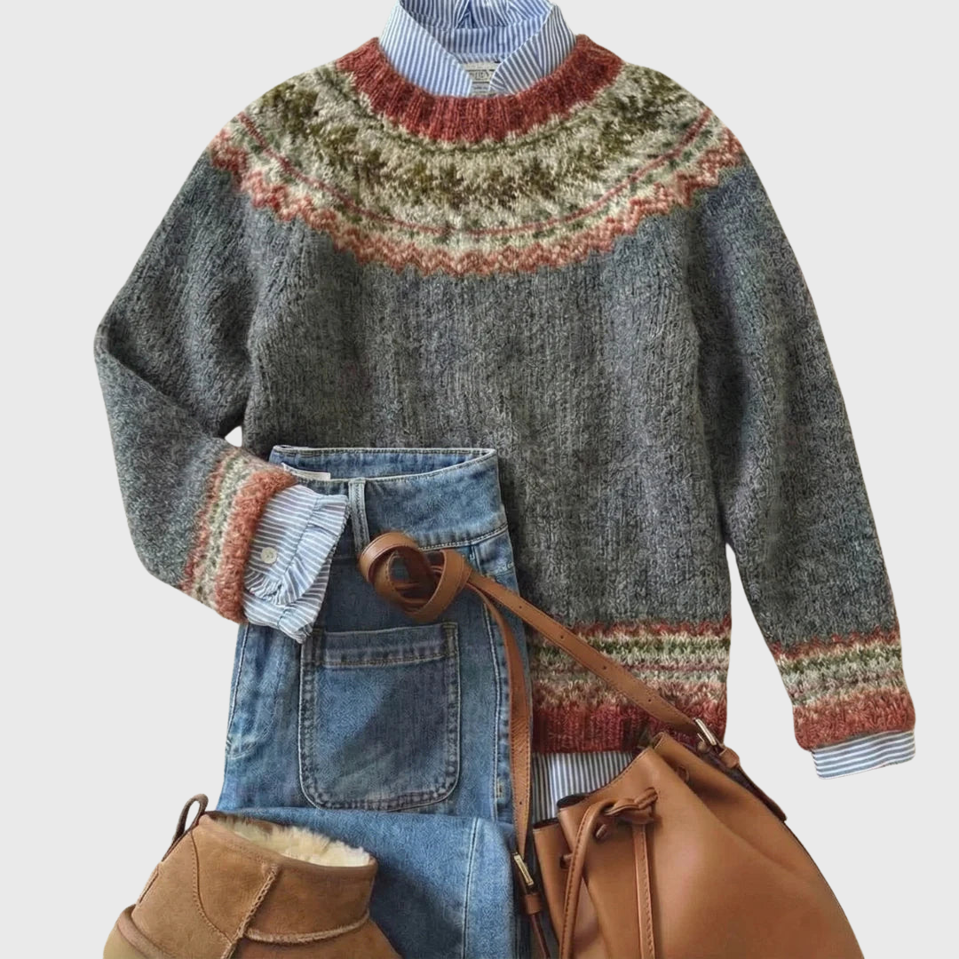 Das Marla | Pull-over vintage gris avec motif norvégien