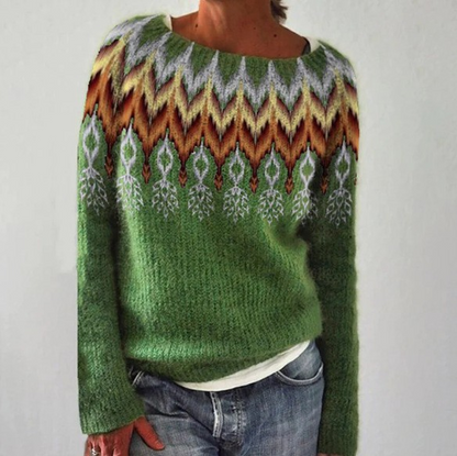 Das Katinka | Pull rétro couleur pétrole avec motif norvégien
