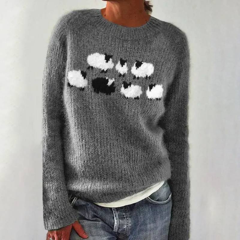 Das Bianca | Pull gris avec motif de mouton