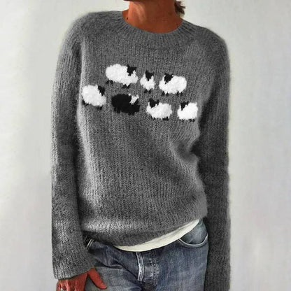 Das Bianca | Pull gris avec motif de mouton