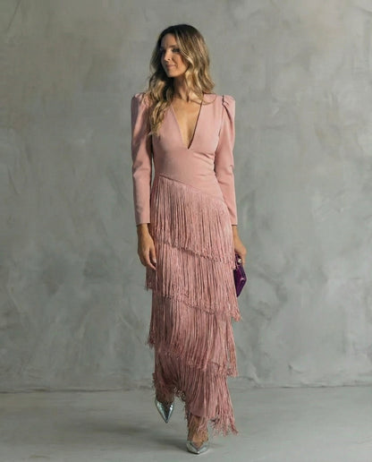 Camille | Robe Élégante à Manches Frangées