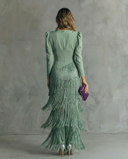 Camille | Robe Élégante à Manches Frangées