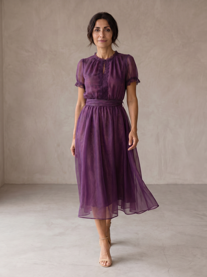Flavie | Robe Maxi Décolleté Goutte & Bordure Dentelle