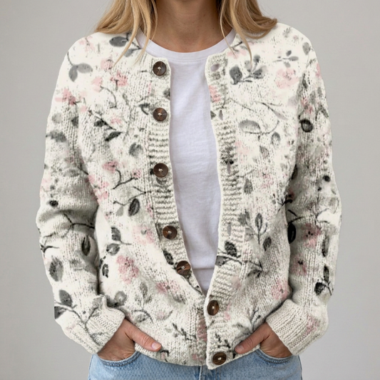 Lina | Gilet en tricot floral d'automne